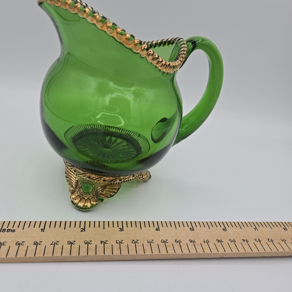 Vintage EAPG US Glass‎ Green Colorado Lacy Medallion Footed Creamer Collectible - Picture 7 of 7